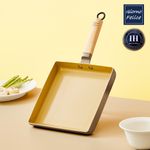 GIORNO FELICE IH Induction Ceramic Multi Square Pan Large GF-ISBL Non-Stick Gimbap Egg Garnish Pan with Natural Wood Handle Deep Brunch Skillet